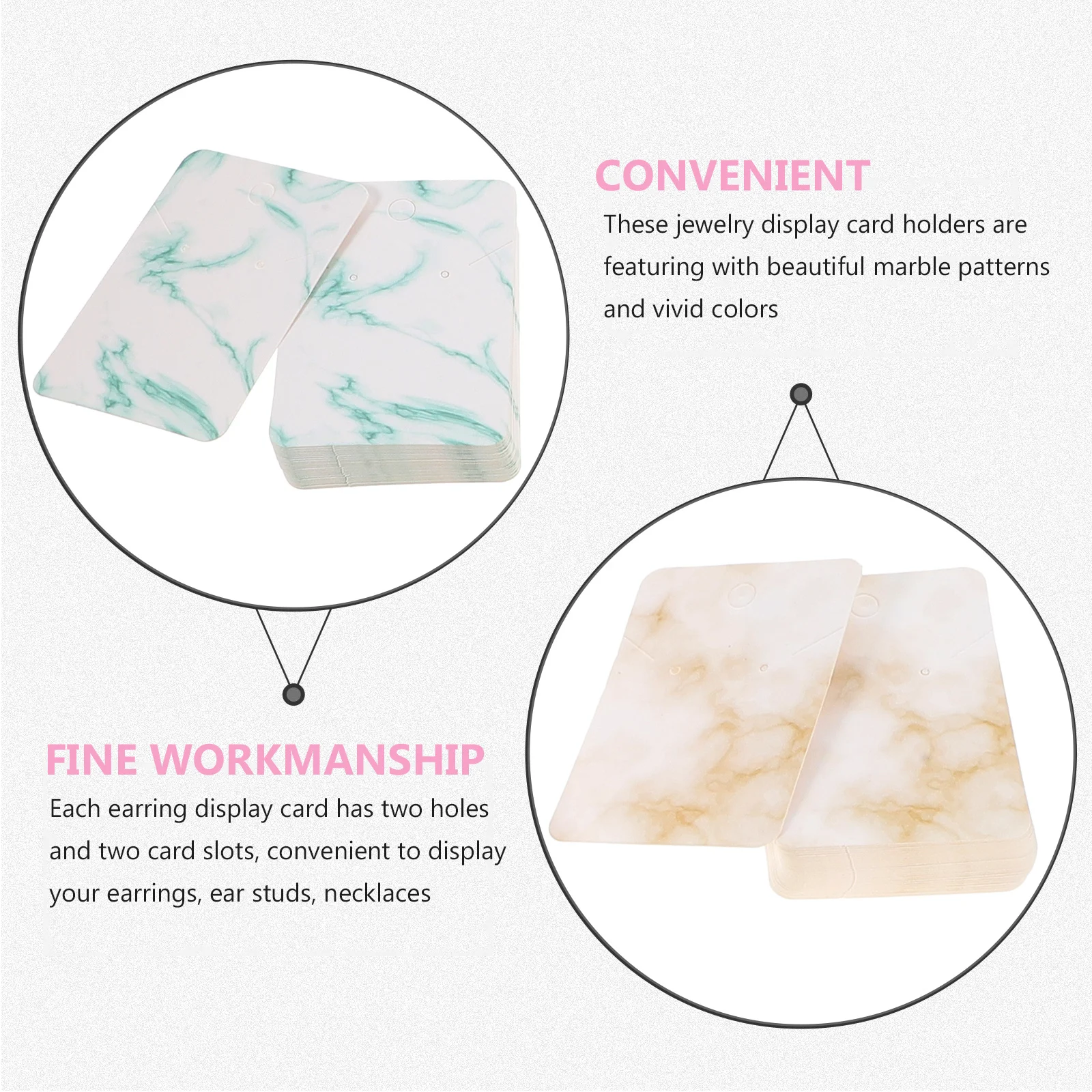 

1Set Jewelry Display Cards Marble Jewelry Paper Cards Double Slot Earring Holders Soft Ear Backings Safe for Long-Term Use