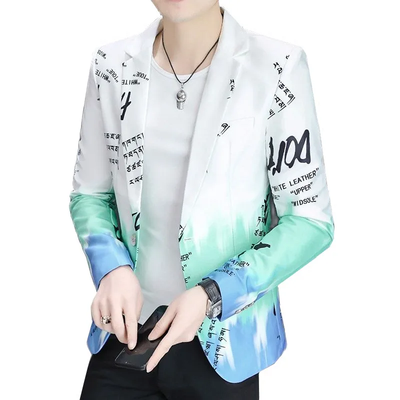 Spring and Autumn New Flower Suit Men Casual Jacket White / Black / Sky Blue Fashion Simple Wedding Banquet Party Dress Blazer