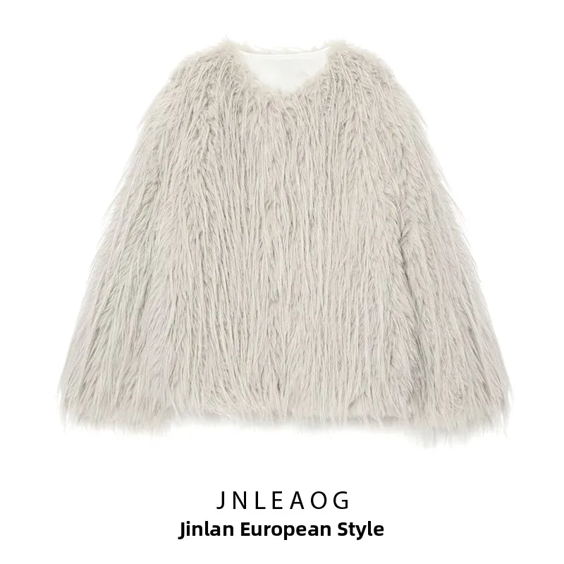 

Fashionable Artificial Fur Effect Coat Jacket Women's Autumn New Design All-Match Style Long Sleeve Polyester Ladies Outerwear