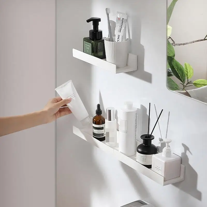 White No Drill Bathroom Shelf Shower Storage Rack ABS Corner Wall Mounted Shampoo Holder For Kitchen Organization