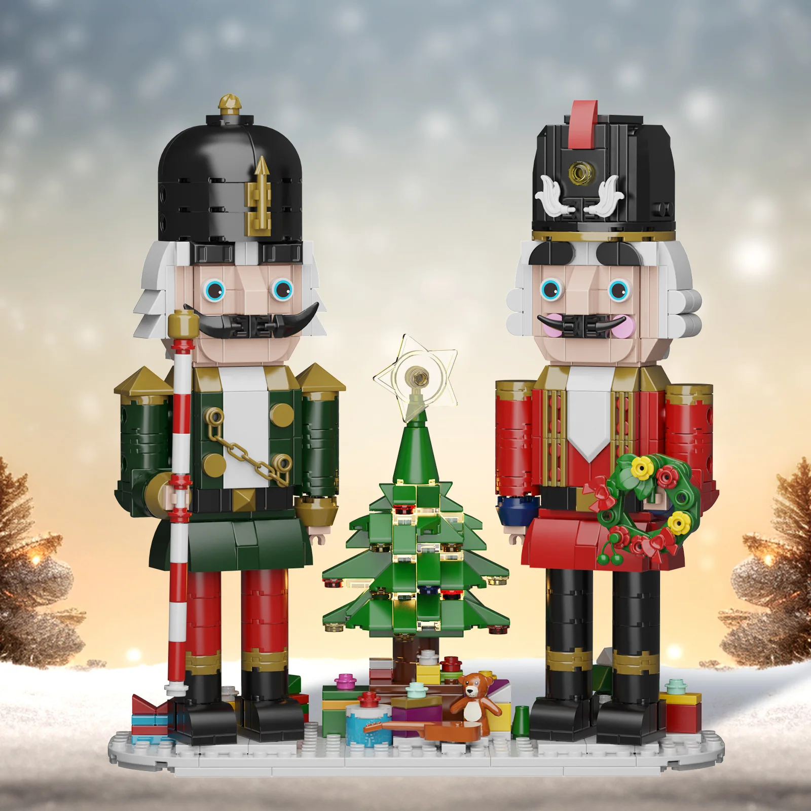 2024 New Year Christmas Tree Nutcracker Gingerbread House Snow Village Building Block Set Atmosphere Decorations Toys Kids Gifts