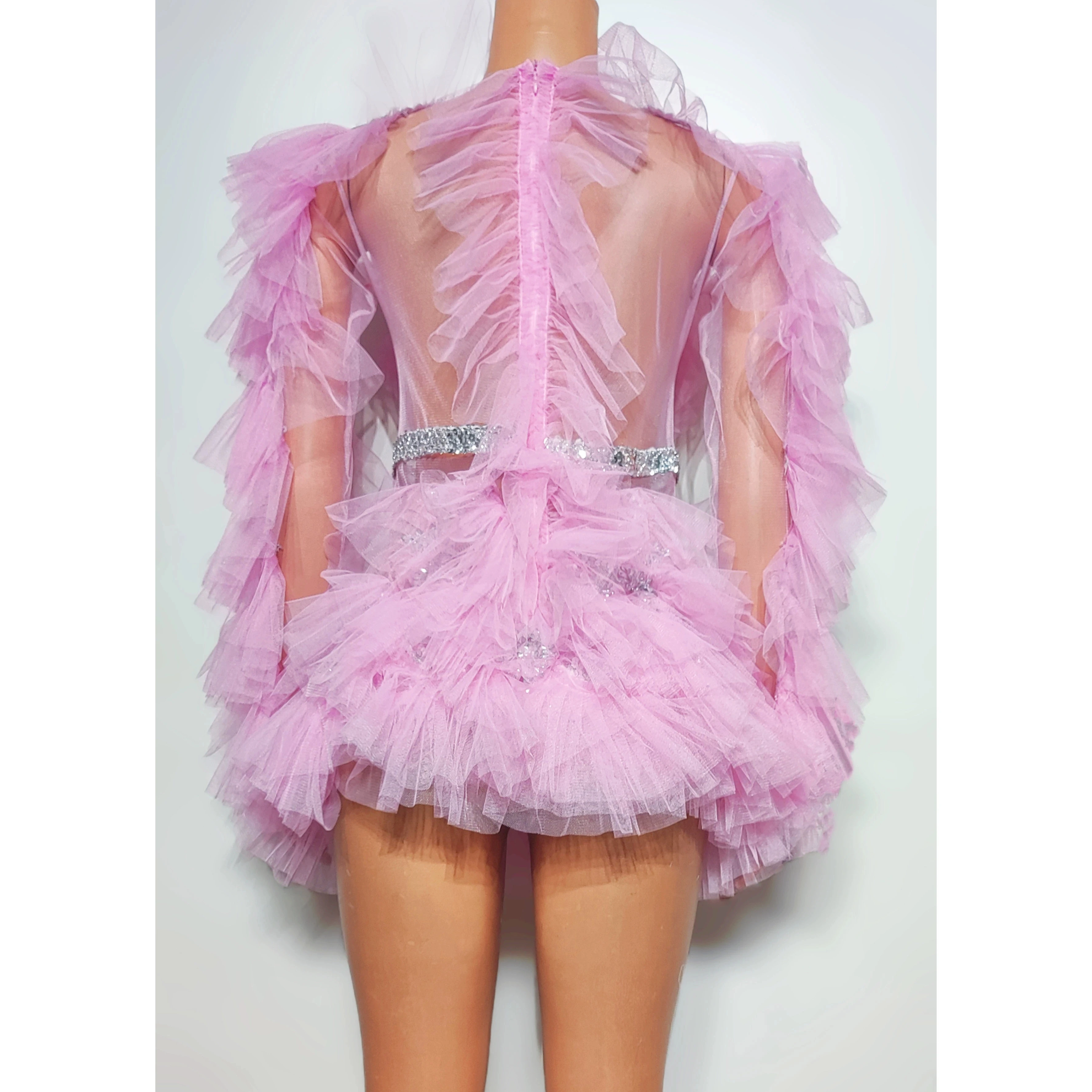 PerconsiderMesh-Jupe Courte Sexy avec Diamant pour Femme, Tenue de Chanteuse, Discothèque, Bar, Équipe de brev, Soirée DJ, Spectacle à Thème