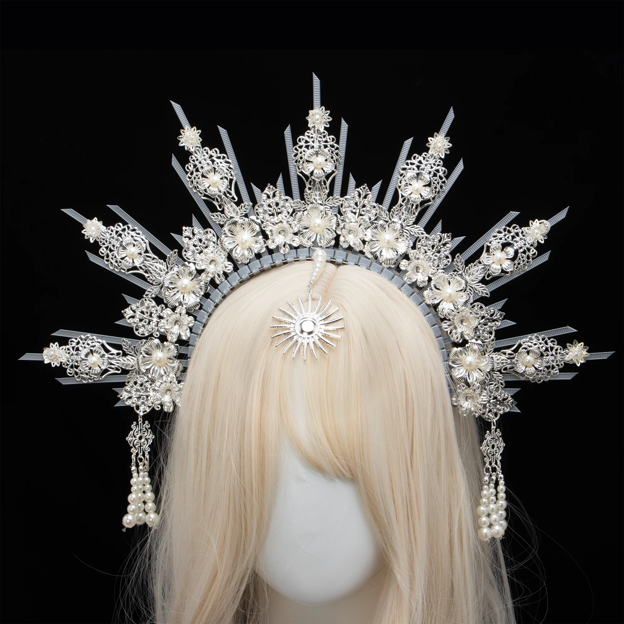 Silver Handmake Apollo Sun Halo Angel Goddess Crown Bridal Jewellery Wedding Hair Accessories Bridal Headpiece Photoshoot