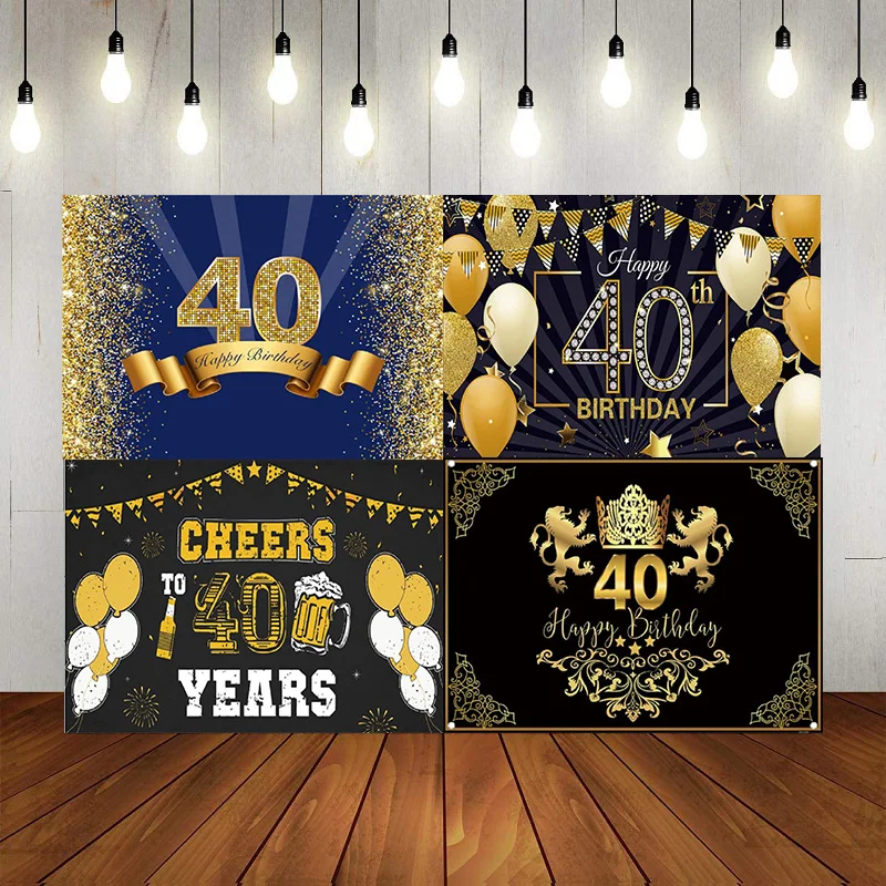 

Happy 40th Anniversary Banner Backdrop Wedding Anniversary Background Sign Decor Black Gold Background Photography Queen King