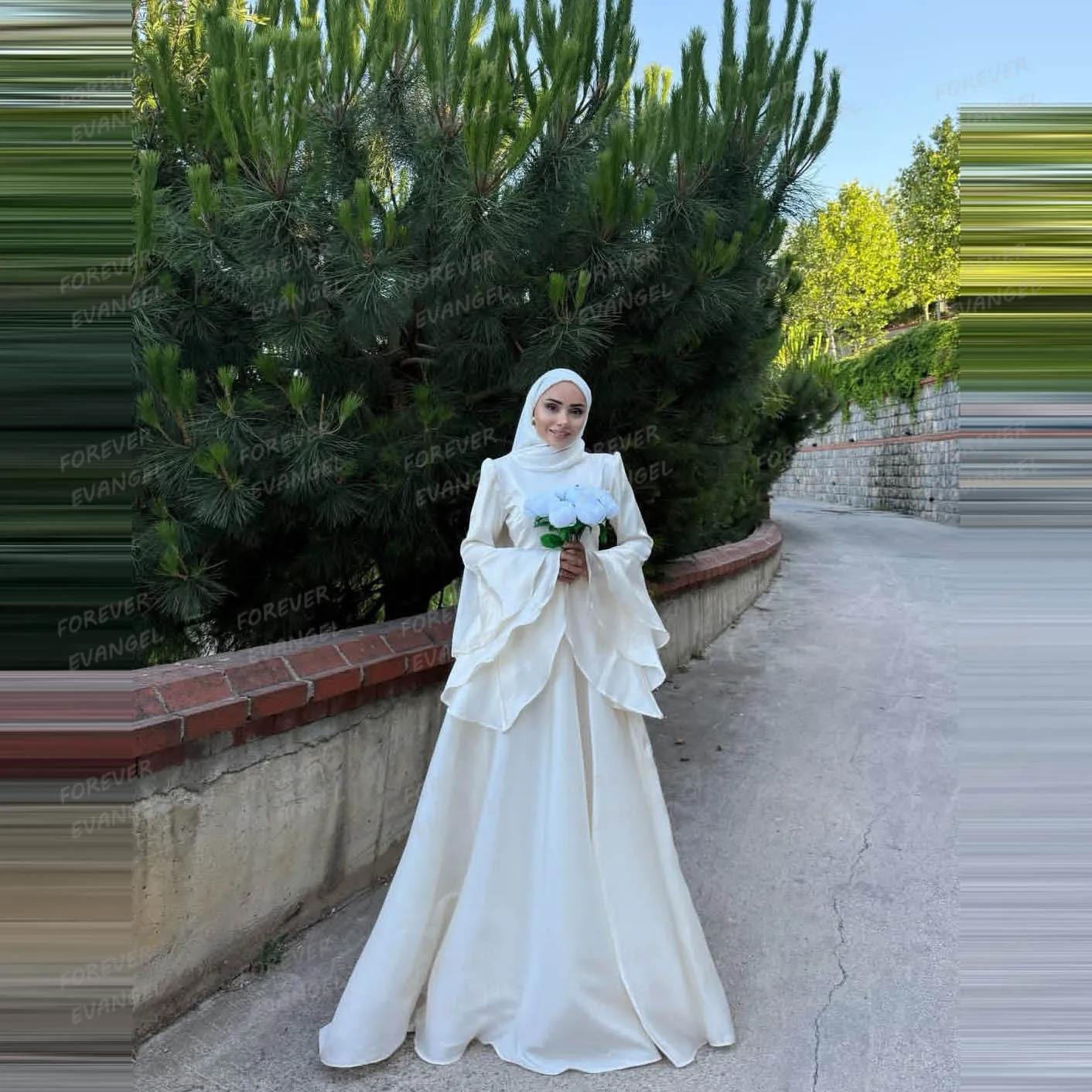 

Simple A Line Wedding Dresses Woman's Satin High Neck Formal Batwing Sleeve Muslim Bride Gowns 2025 Vestidos De Novia Customized