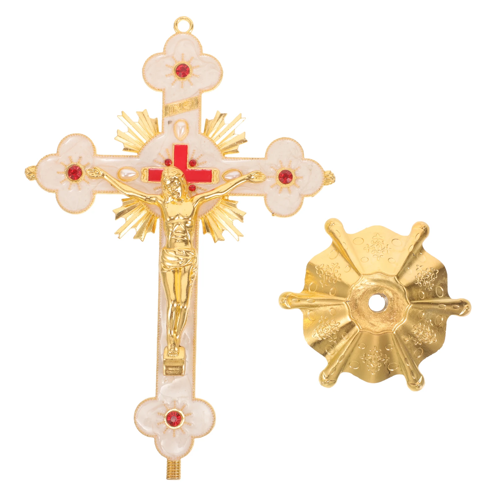 

Exquisite Jesus on Cross Metal Sculpture for Home Office Decor Shelf Display Western Style Catholic Gift Living Room Accent