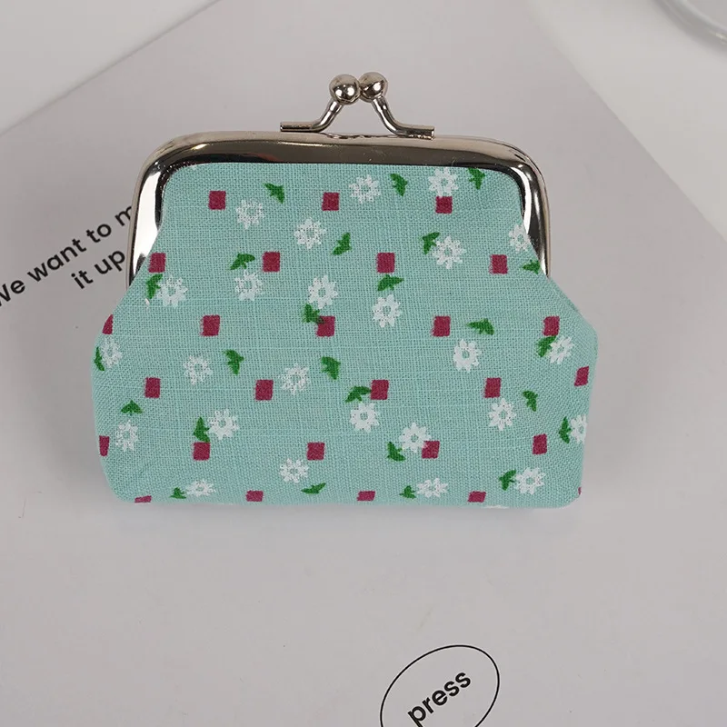 Women Coin Purse Mini Kiss Lock Wallet Small Plant Flower Printing Hasp Wallet Female Girls Pu Leather Money Change Pouch