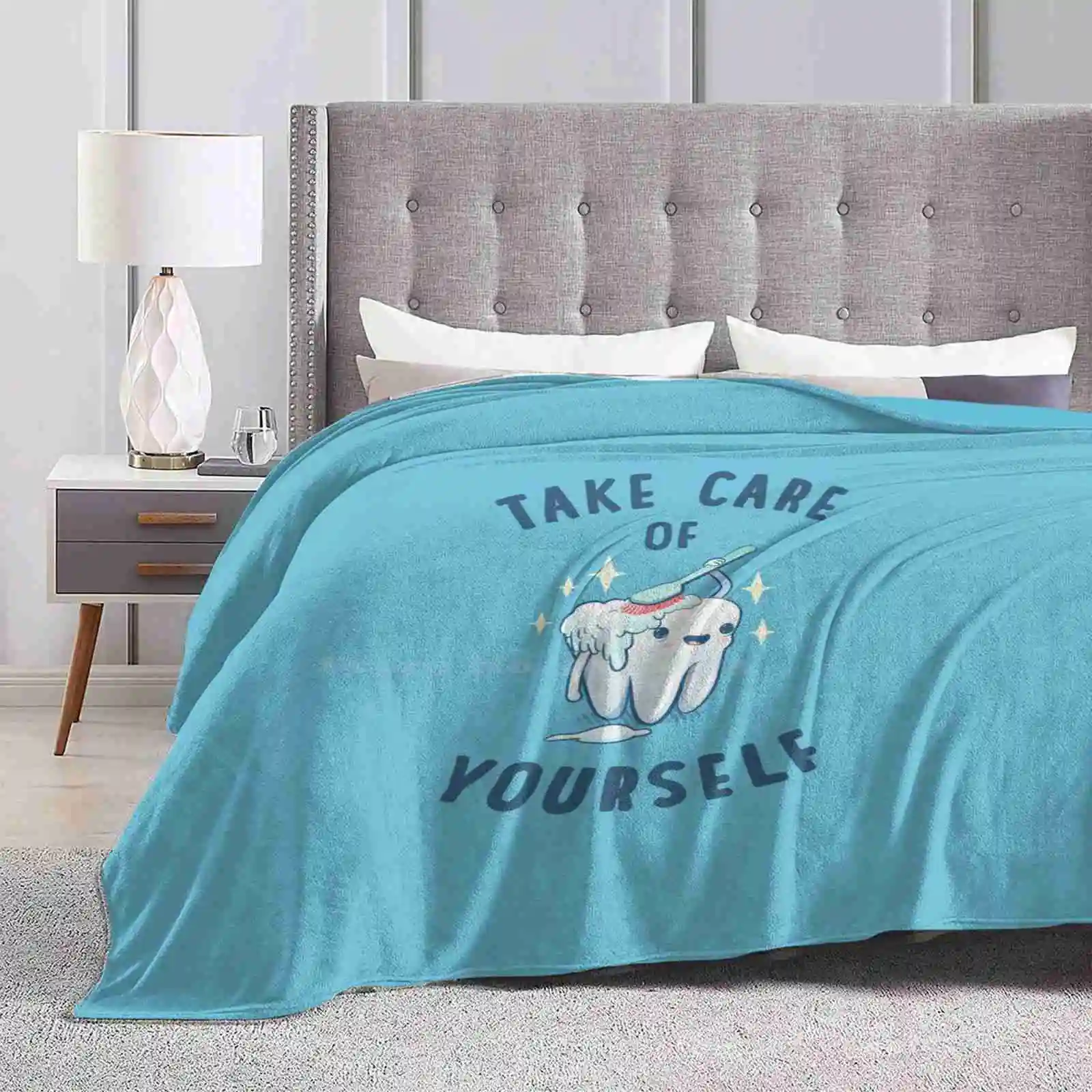 Handle With Care Four Seasons Comfortable Warm Soft Throw Blanket Tooth Dentist Confident Girl Power Cute White Motivation Self