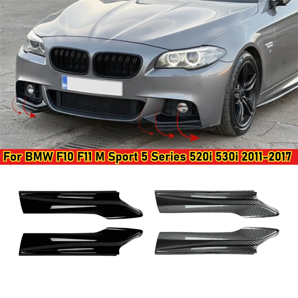 

1pair Front Bumper Lip Splitter Spoiler For BMW F10 F11 M Sport 5 Series 520i 530i 2011-2017 Front Diffuser Body Kits Tuning