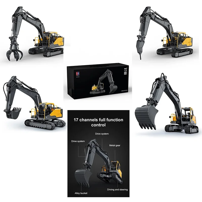 

Double E E598 EC160E 1:16 17ch RC excavator car model three in one dual-mode track remote control truck digging toy boy