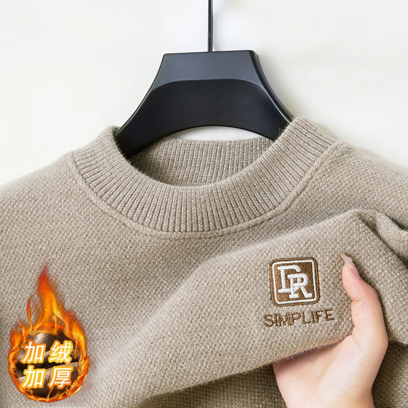 เสื้อสเวตเตอร์ขนแกะออลอินวันแบบใหม่ปี 2025 สำหรับผู้ชาย เนื้อหนาและบุผ้ากำมะหยี่ อุ่นสบาย เหมาะสำหรับฤดูหนาว ด้านในถักอย่างดี