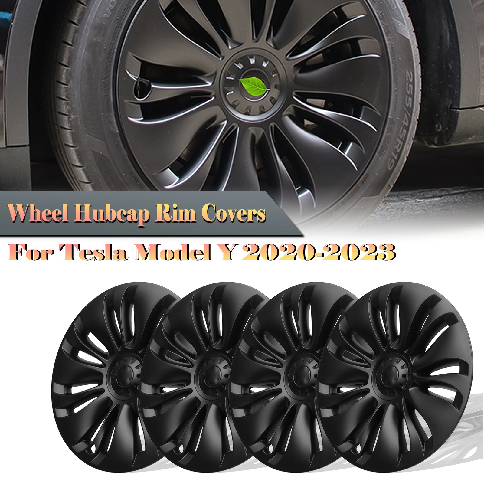 

For Tesla Model Y 2020 2021 2022 2023 2024 19" Wheel Cover Hubcaps Rim Cover Turbine Style DIY 19 Inch Matte Black Car Hub Caps