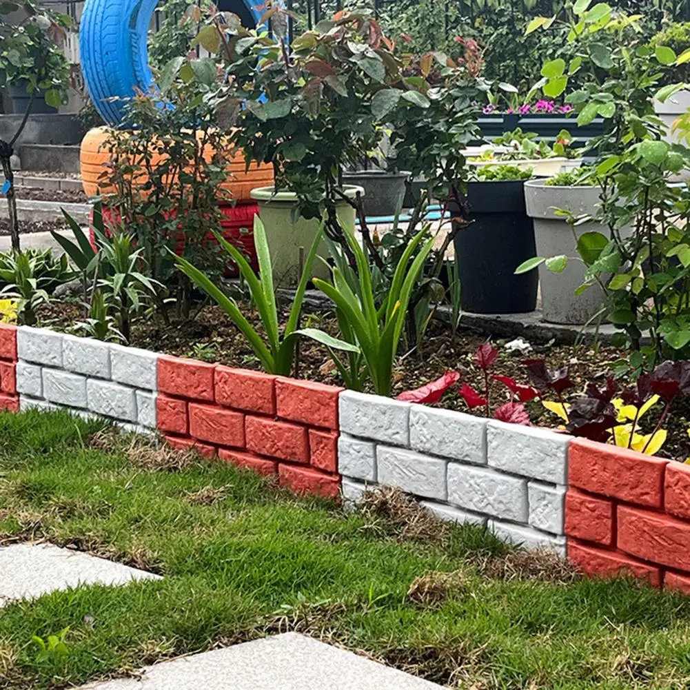 Plastic Garden Retaining Fence, Brick Look Edging Border, Outdoor Landscape Edging Fence for Flower Beds Paths Lawns