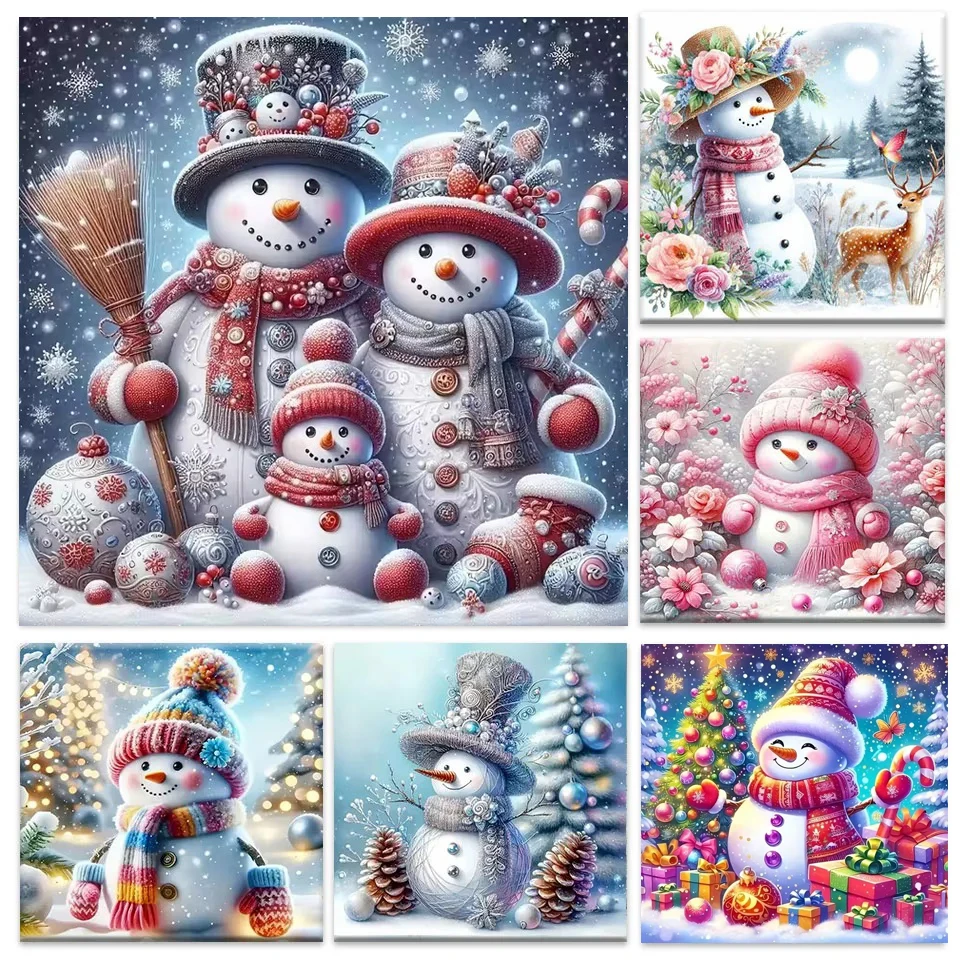 5D Diy Diamond Painting Cute Snowman Full Round Square Drill Christmas Diamond Mosaic Embroidery New Collection Gift Home Decor
