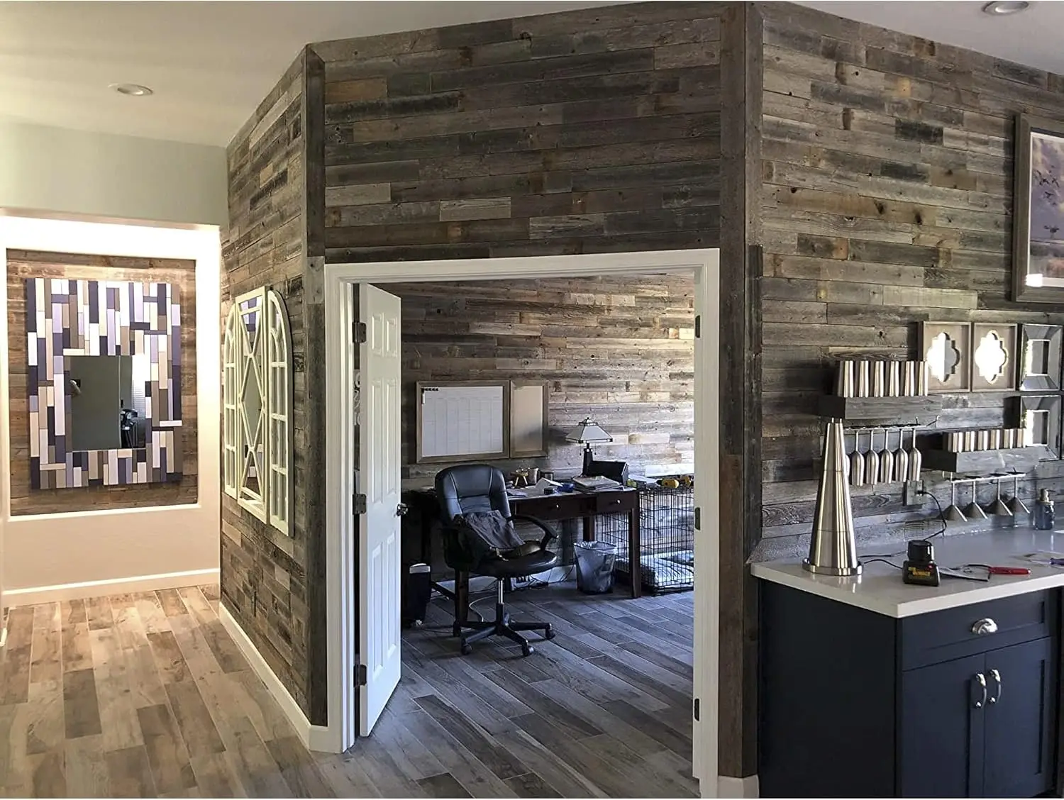 

Rockin' Wood Real Wood Peel & Stick 2 & 4 Foot Length Rustic Reclaimed Naturally Weathered Barn Wood Accent Paneling Planks