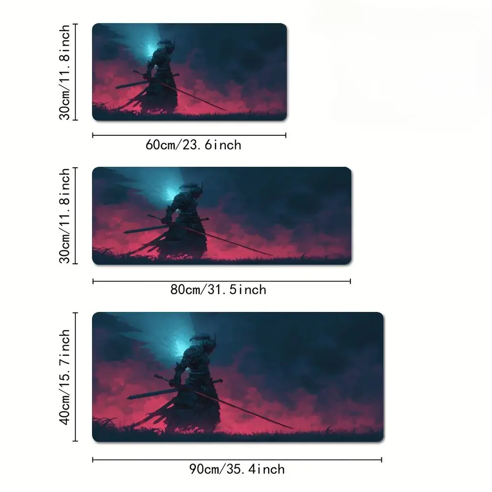 แผ่นรองเมาส์ลายชุดเกราะซามูไรแฟนตาซี แผ่นรองโต๊ะสำหรับเล่นเกม กันลื่น ทนทาน อุปกรณ์เสริมสำหรับโต๊ะทำงาน แผ่นรองคีย์บอร์ด แผ่นรองเมาส์