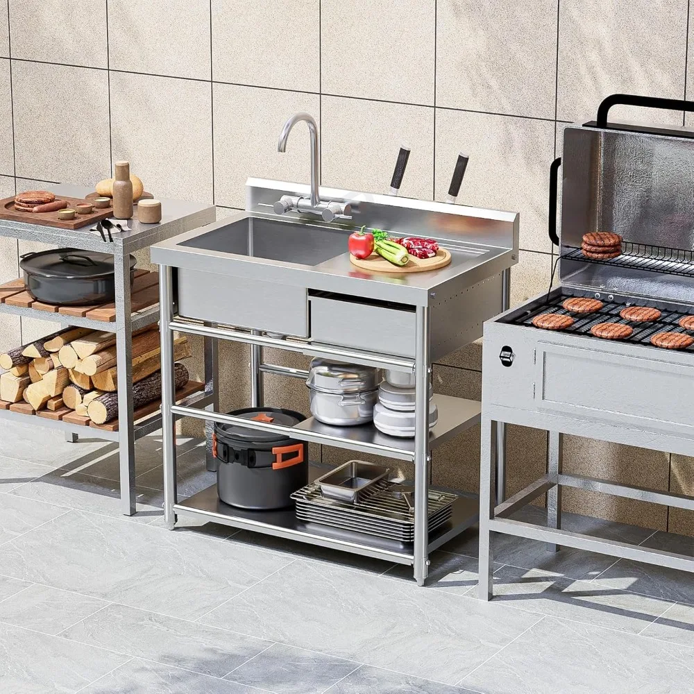 

Rust-Resistant Utility Sink with Spacious Bowl, Smooth-Glide Drawer & Side Hooks