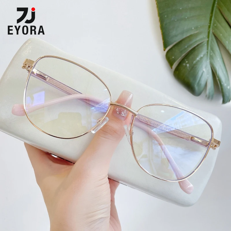 

EYORA Women New Fashion Metal Cat Eye Reading Glasses Anti Blue Ray Myopia and Hyperopia Photochromic Prescription Eyewear Lens
