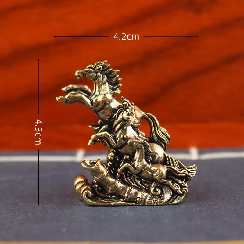 Solid Brass Galloping Horses Statue - Feng Shui Chinese Figurine, Retro Desktop Office Decor & Collectible Art Ornament Vintage
