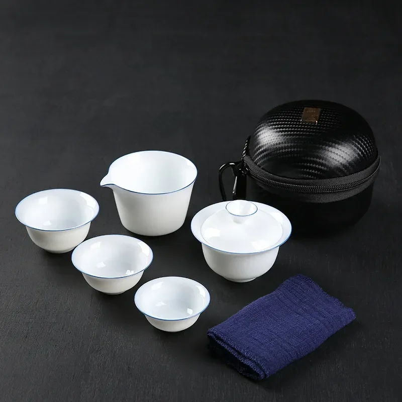

Chinese portable travel tea set 4 cups 1 pot,handmade ceramic teapot kettle porcelain gaiwan tea cup, tea cup teapot