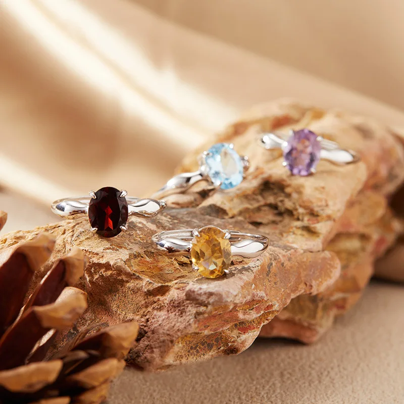 

Женское кольцо с натуральным топазом, гранатом, цитрином и аметистом, чистое серебро 925 пробы, текстура мышц, простое красочное кольцо с драгоценным камнем на указательный палец