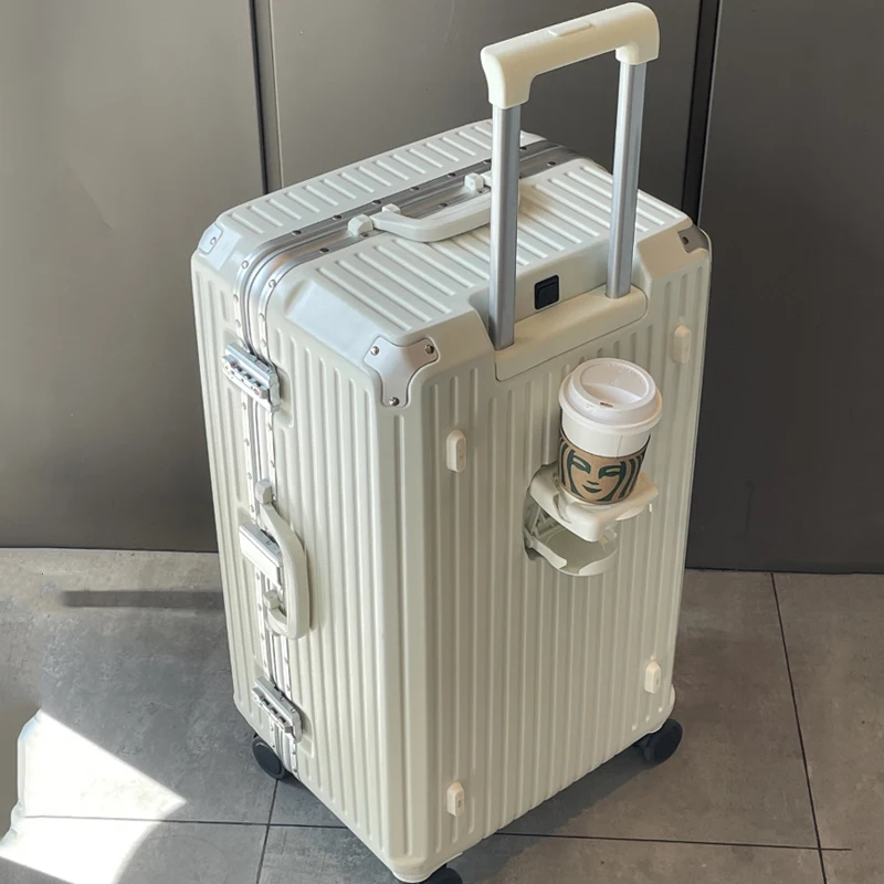 Large Capacity Travel Luggage Aluminum frame Suitcase Trolley Case 24/28/30 inch Travel Suitcase with Cup Holder Boarding Case