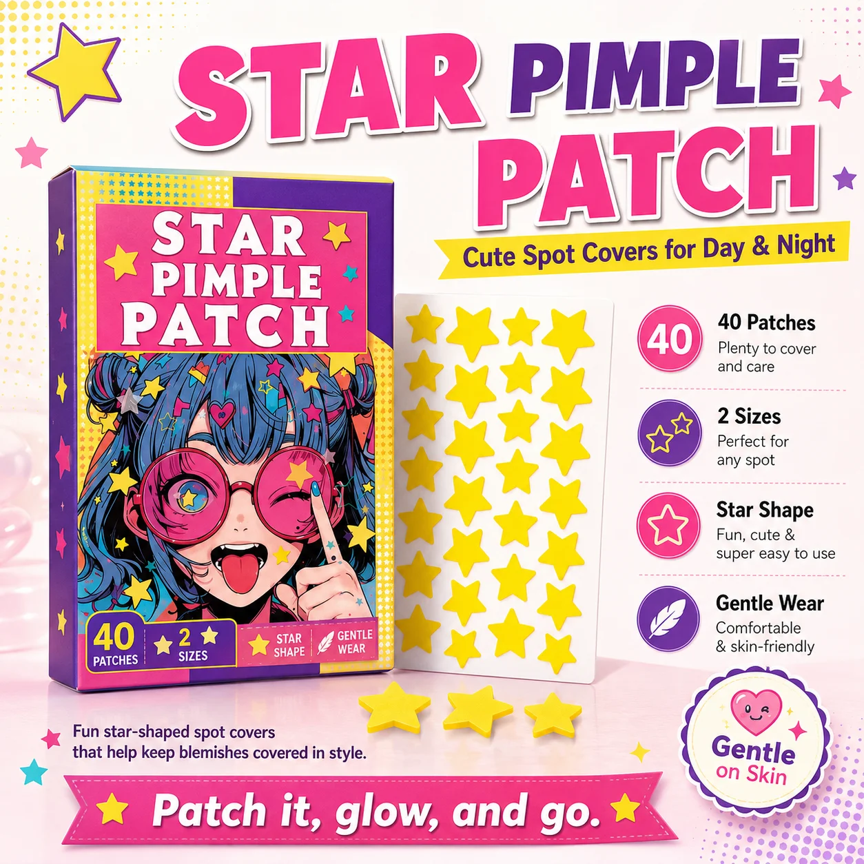 

40PCS Yellow Star Hydrocolloid Acne Patches Cute Pimple Stickers Blemish Cover Spot Patch Ultra Thin Day Night Skin Care