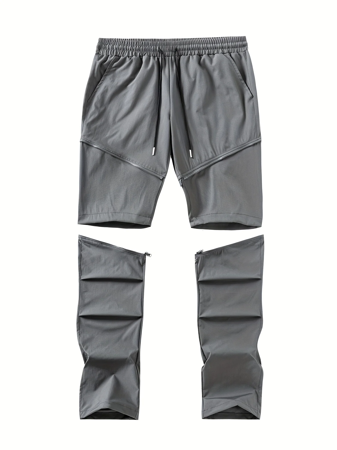 بنطال عمل سروال قصير قابل للتحويل للرجال بخصر مطاطي بلون سادة للرياضات الخارجية وملابس غير رسمية مناسبة لجميع المواسم