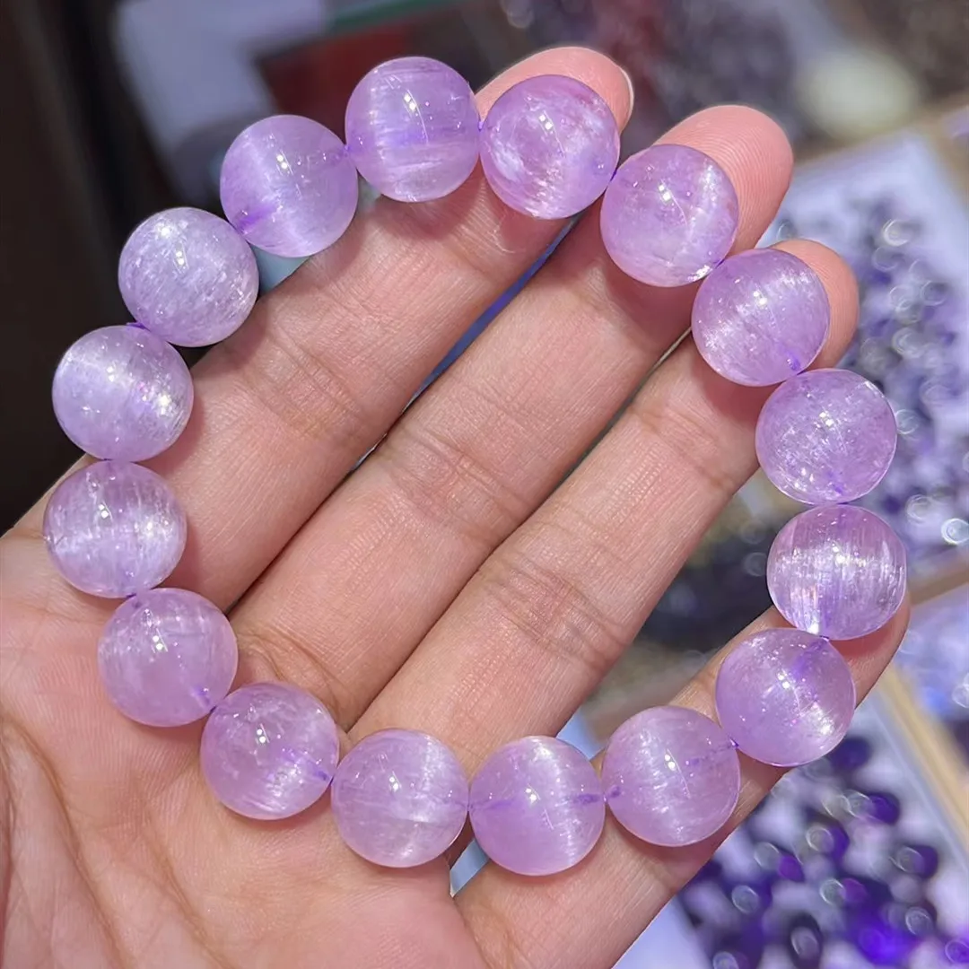 

Natural Purple Kunzite Cat Eye Round Beads Bracelet 12.2mm Women Men Kunzite Fashion Bracelet Jewelry AAAAAA