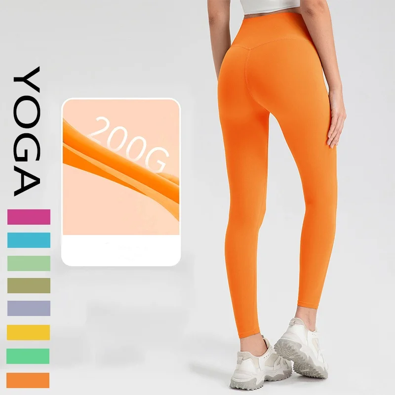 Yoga leggings with brand logo women no awkward line tights nude breathable ninth pants high waist hip lift leggings light sports