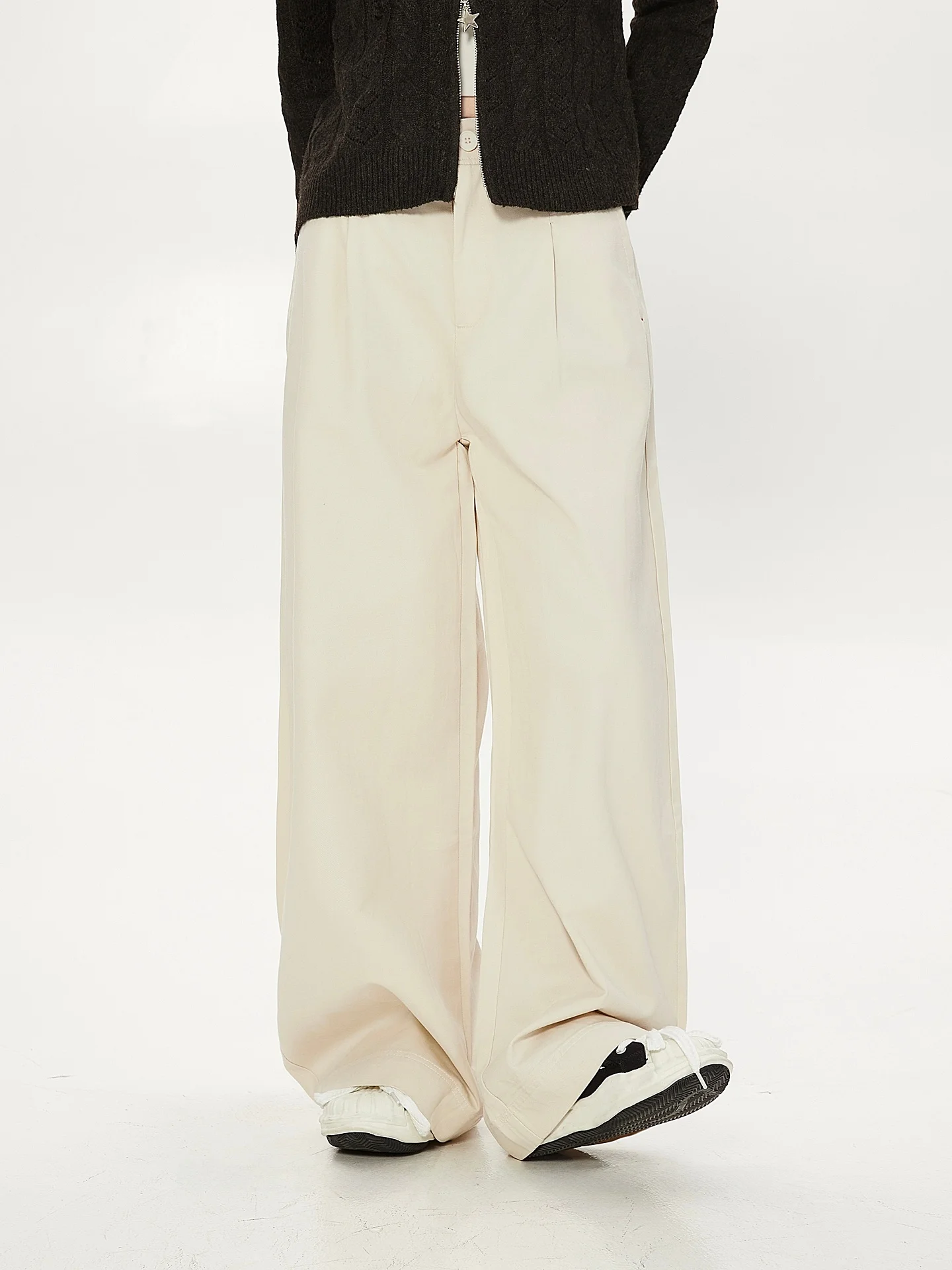 American Retro Loose Lazy Sle Apricot Casual Pants Women Spring Autumn High Sense Straight Leg Slimming Long Trousers Trendy