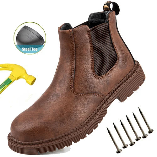 Zapatos de seguridad antideslizantes para hombre, botas de trabajo con punta de acero, zapatos protectores indestructibles, botas antigolpes de construcción impermeables