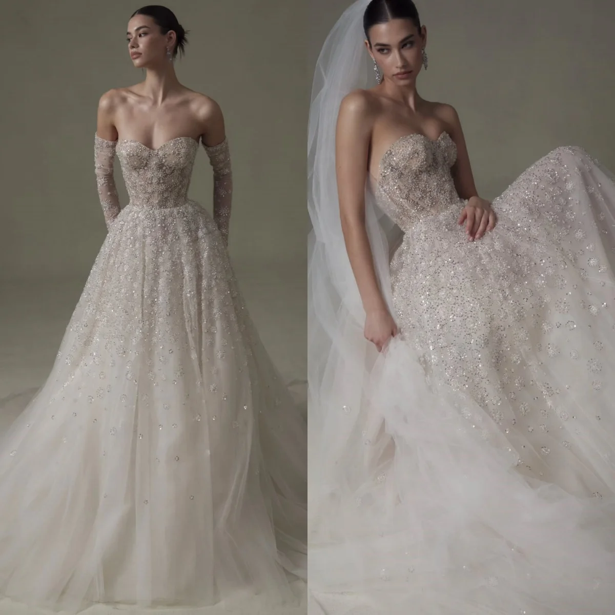 Personalizado elegante moderno delicado vestido de casamento sem alças organza apliques festa de noiva lantejoulas organza vestidos de noiva