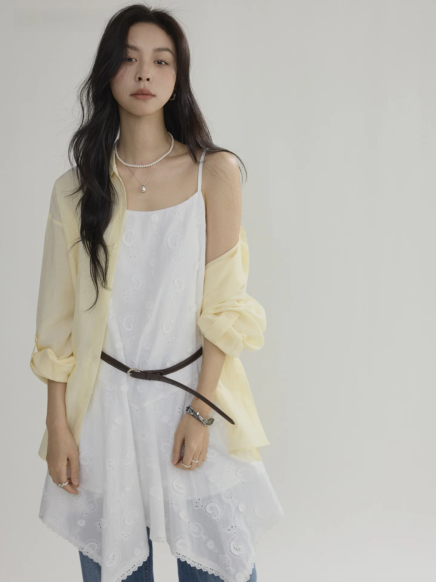 

Joli Choose Asymmetric Hollow Embroidery Strap Dress Women's Slim Fit Casual Cotton Sundress Elegant Style Spring Season