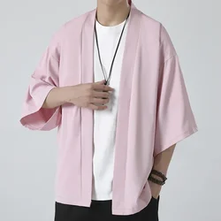 Summer Men's Kimono Printed Cardigan Samurai Japanese Costume Robe Loose Men's Yukata Jacket Street Asian Clothing Tops