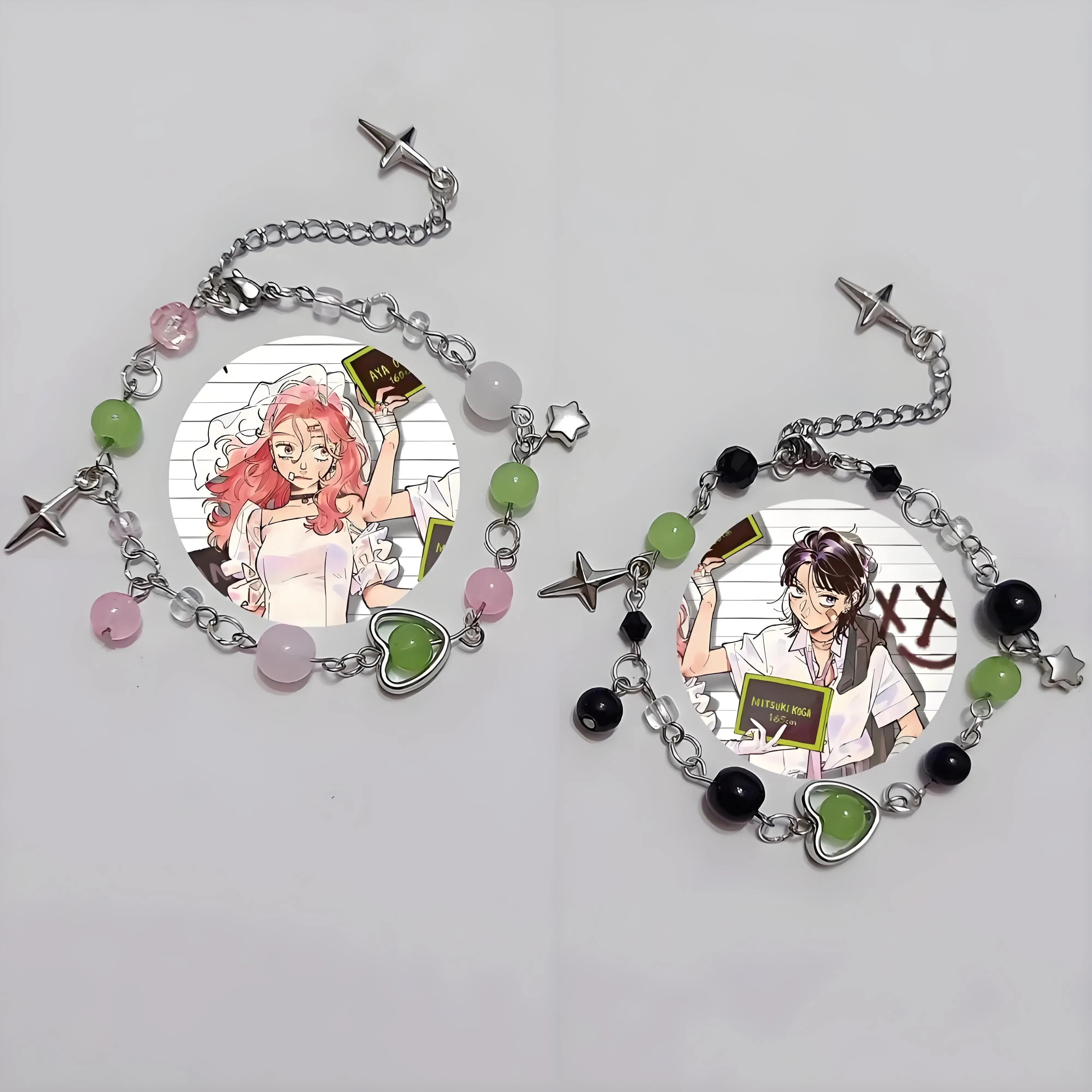 Handmade  Cute anime girl beaded friendship couple bracelet,  mitsuki & Aya