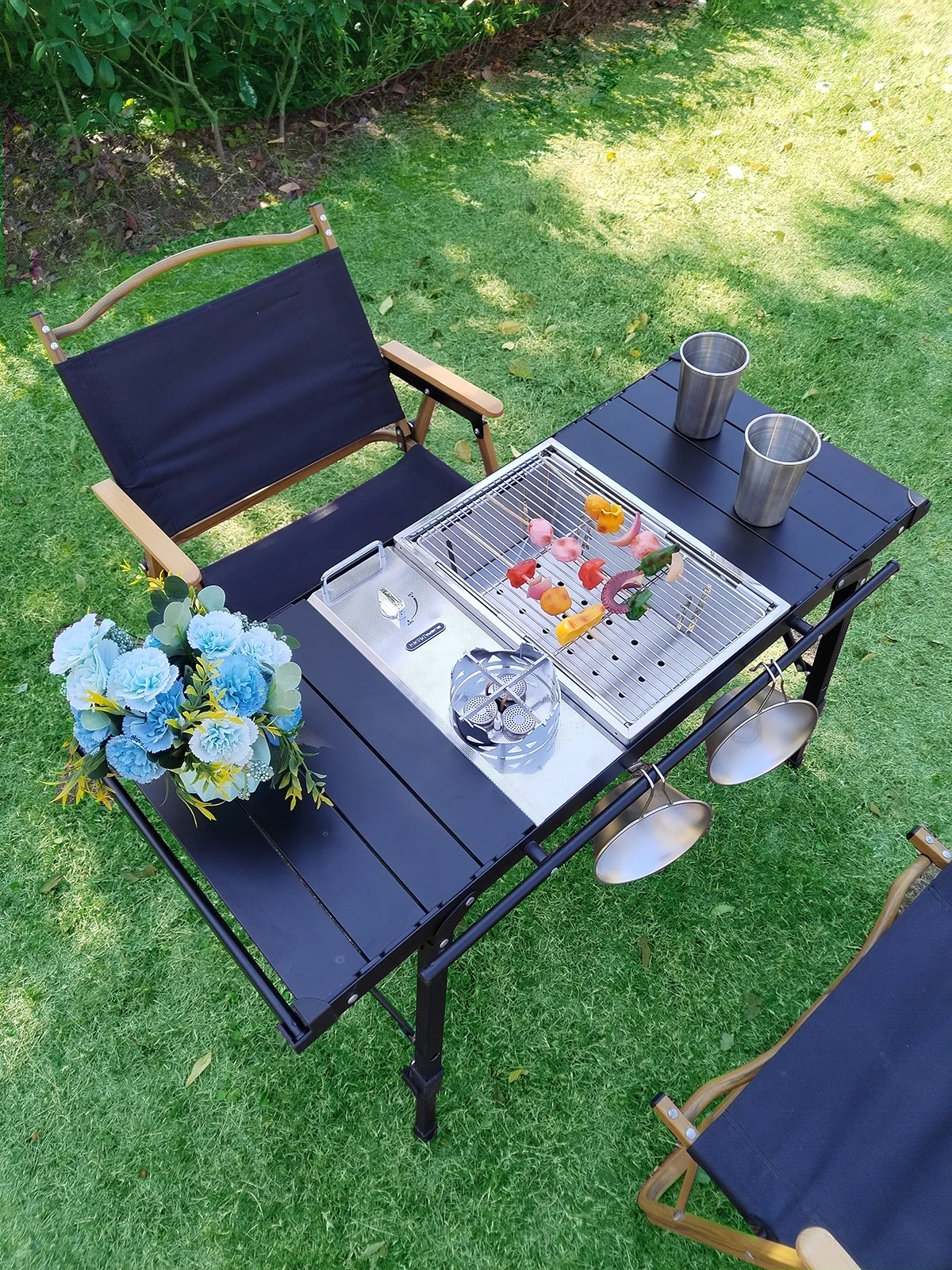 Lichtgewicht Camping Opvouwbare multifunctionele IGT-tafelrol Braziertafel verstelbare poot Desktopbrander bbq-tafel