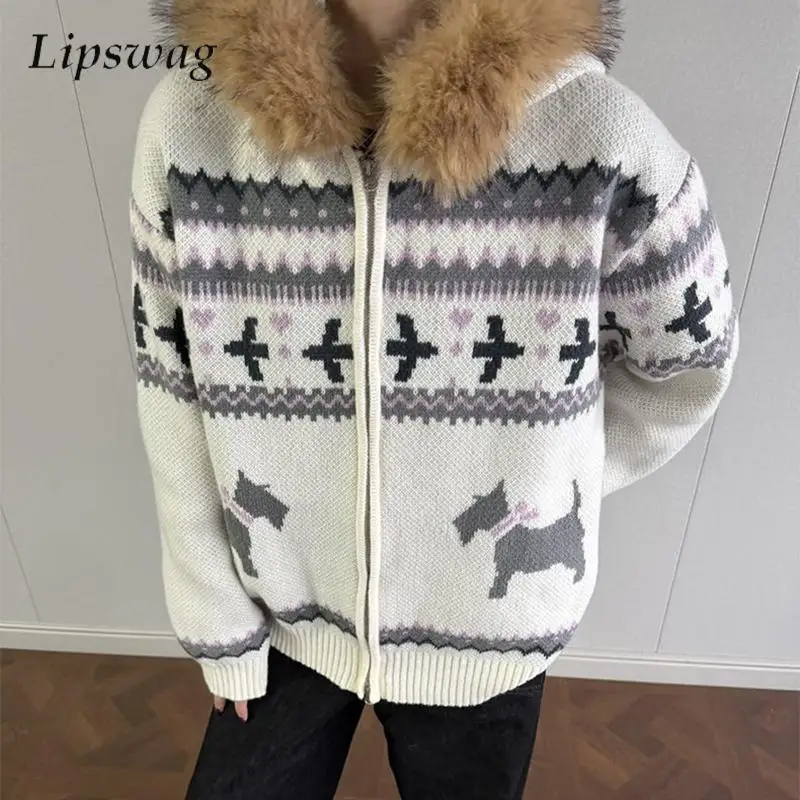 

Fall Winter Outdoor Casual Knit Jackets Men Vintage Zip-up Furry Hoodie Mens Trendy Long Sleeve Knitted Sweatercoats Streetwear