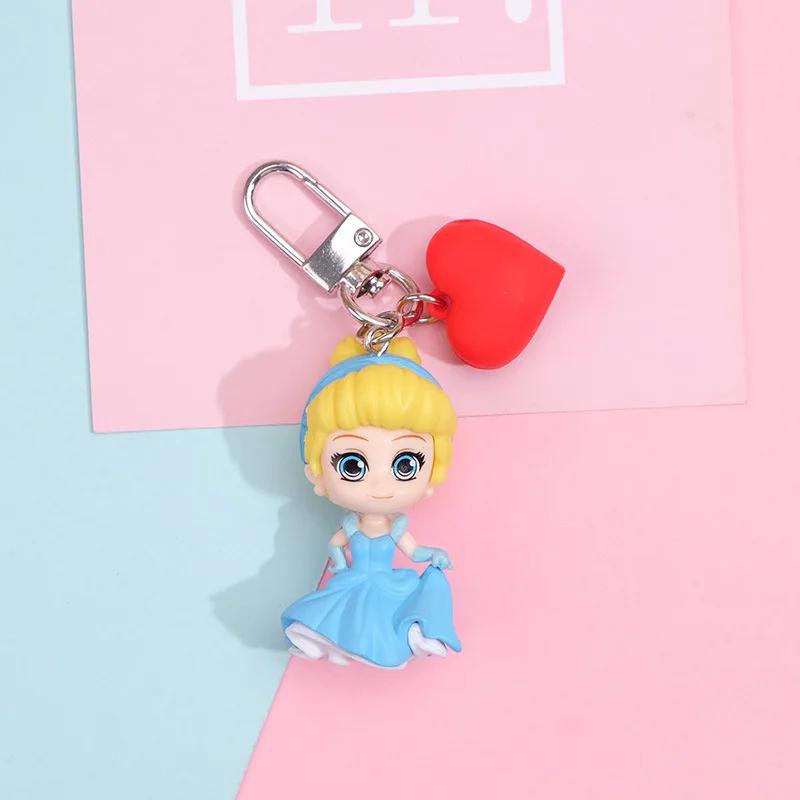 Anime Disney Princess Figure Snow White Ariel Cinderella Rapunzel Belle Keychain Bag Keyring Pendant Ornament Toy Birthday Gift