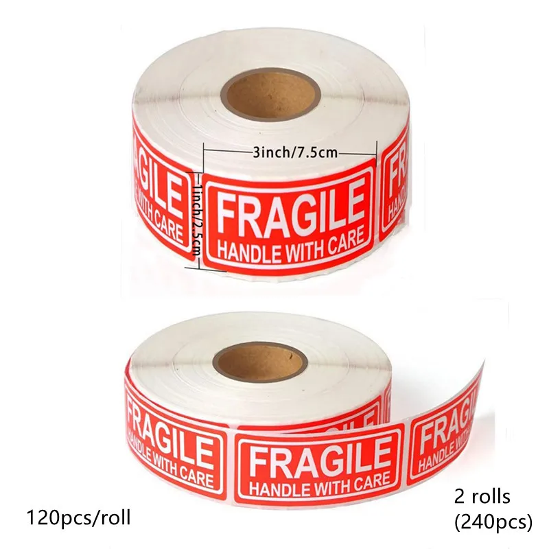 120Pcs/롤 패키지 라벨 깨지기 쉬운 스티커 깨지기 쉬운 또는 벤드 핸들 주의 경고 포장 배송 상자 라벨 스티커