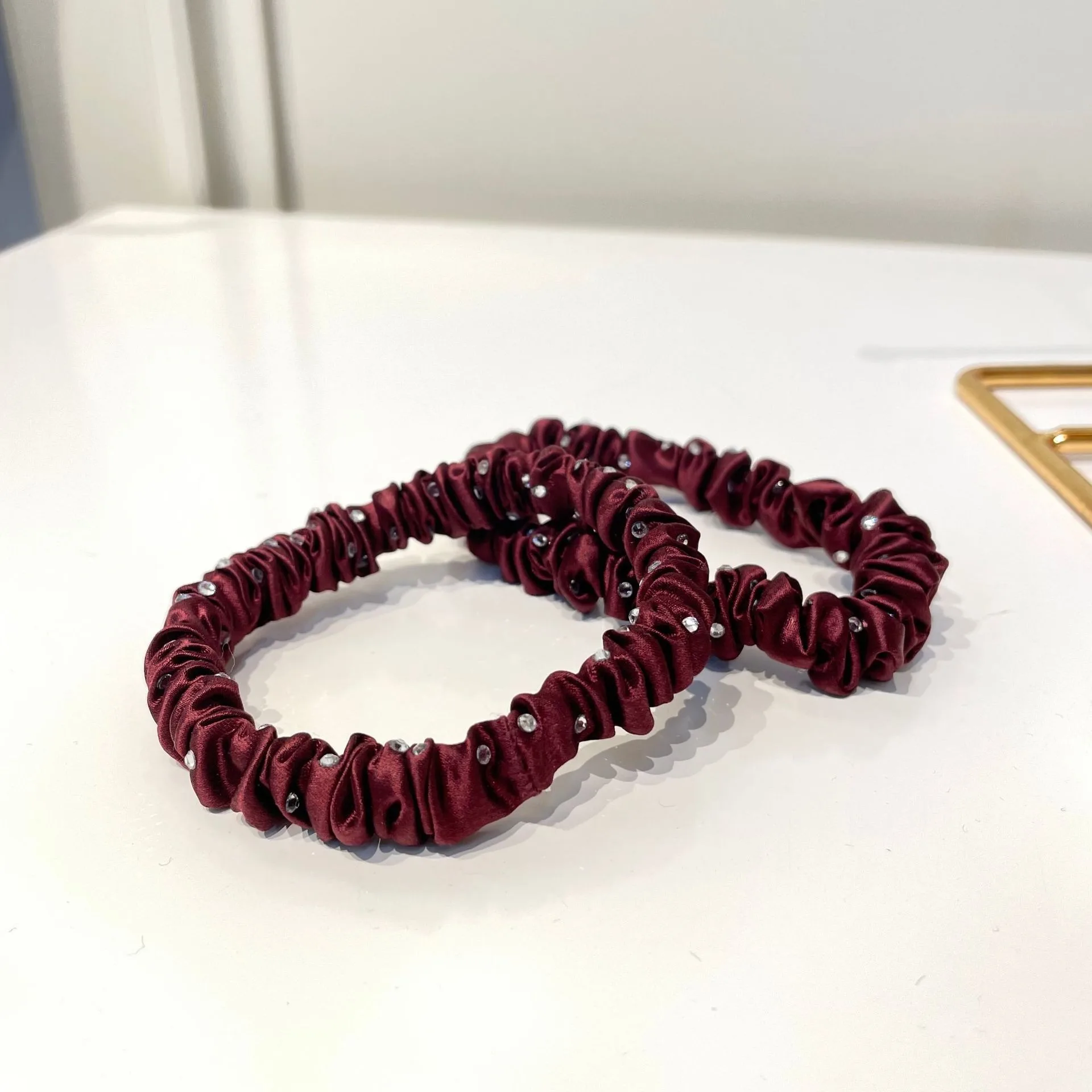 Whole 100% Mulberry Silk Crystal Scrunchie,1CM Silk Hair Band,22 Momme 6A Grade Fiber,No Damage