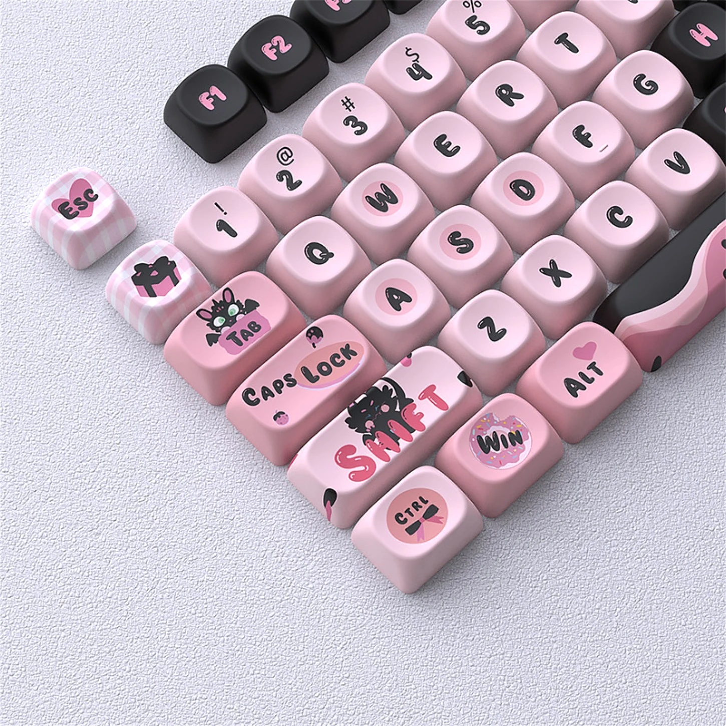 PBT 108 Key MOA Keycap Set Pink Black Little Black Dragon Theme Suitable for 68 75 98 Mechanical Keyboard