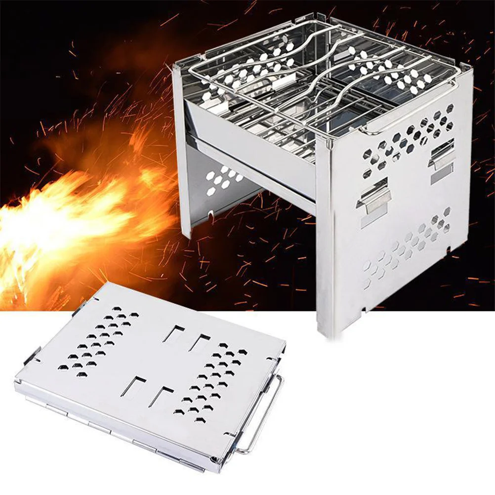 

1Pcs Lightweight Stainless Steel Wood Burning Stove Portable Mini Camping Bbq Grill Outdoor Picnic Cooking Tool