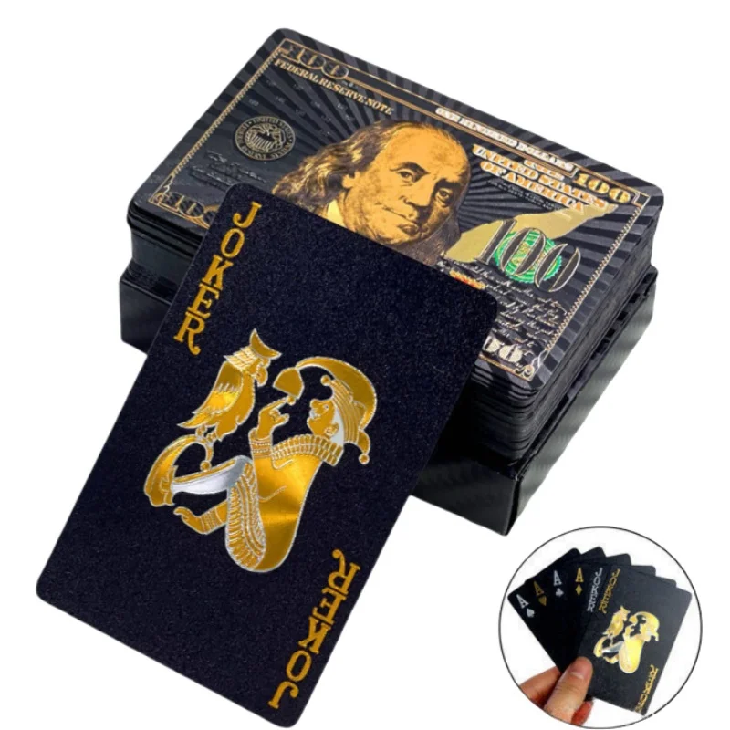 Color Black Gold Poker Card Game Deck Waterproof Poker Set Magic Bag Chessboard Game Gift Series Waterproof Poker