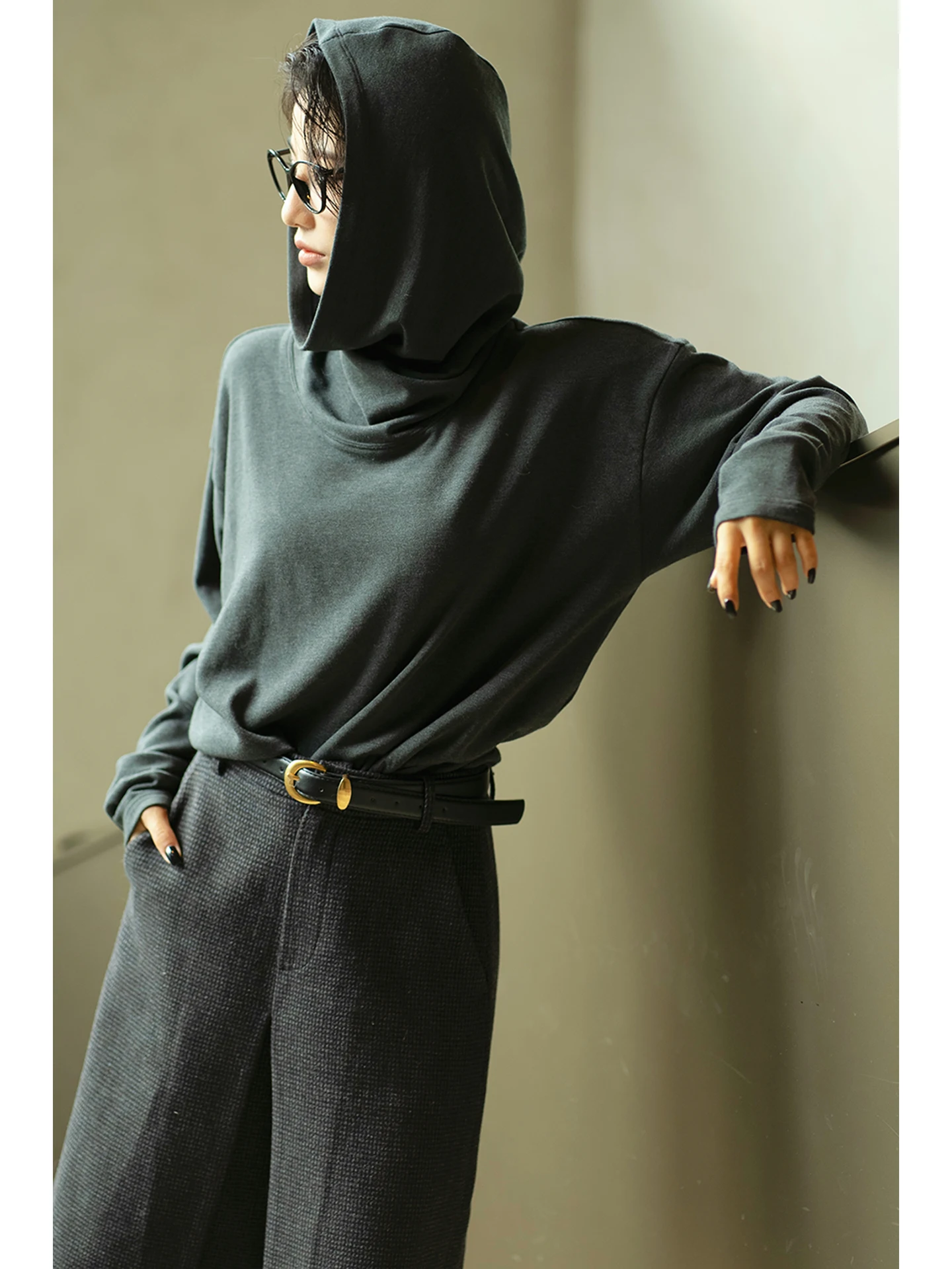 

Женская вязаная толстовка с флисовой подкладкой, длинный рукав, повседневный топ из хлопковой смеси, эластичная ткань, без капюшона, Зима 2025, Новинка