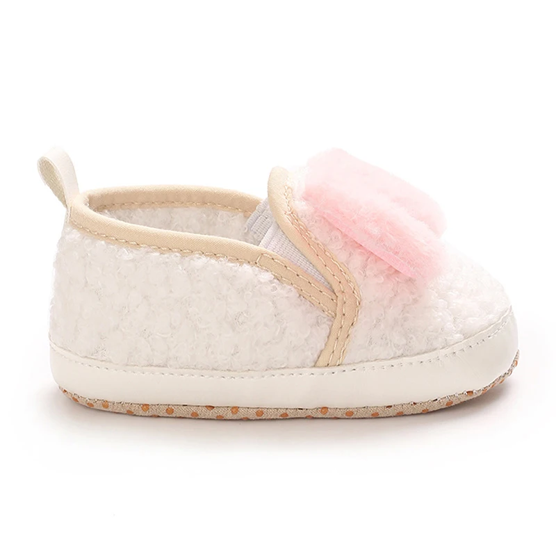 Cute Toddler Winter Boots Warm Plush Snow Booties Slip-on Soft Sole Shoes for Baby Girls with Bow Decoration and Anti-Skid