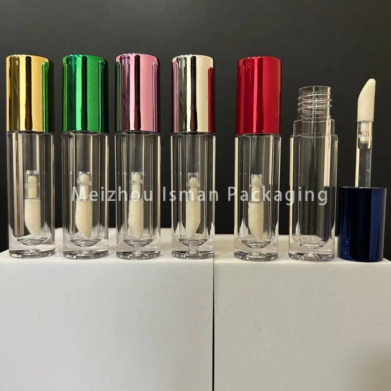 50Pcs Round Metallic Multicolor Selection Hot Sale Empty Lipgloss Bottle 5ml Lip Oil Container Empty Big Brush Lip Gloss Tubes