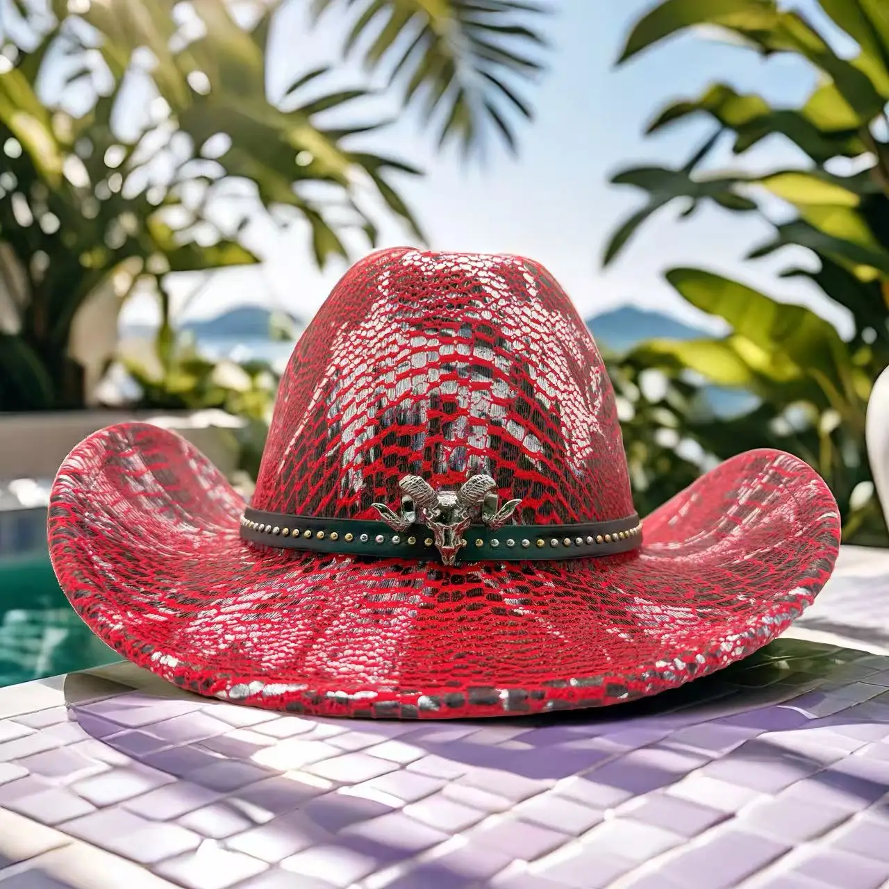 HongLuan Brokatowy Kapelusz Kostiumowy dla Dorosłych i Kapelusze Kowbojskie z Cyrkoniami dla Kobiet, Akcesoria do Cosplay Kowbojki i Kapelusz Kowbojski
