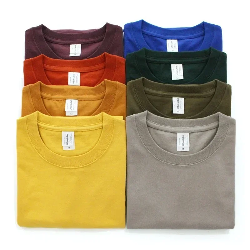 265g Japanese Cotton Thick Heavy Solid Seamless Woven Round Neck Short Sleeve T-shirt Men Women Breathable Tshirts Top Tees