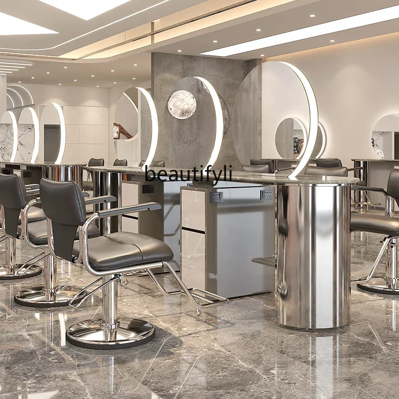 Hair Salon Dressing Table Hair Cutting Mirror Dyeing and Perming District Hot Dyeing Table Mirror Cabinet Barber Shop Mirror